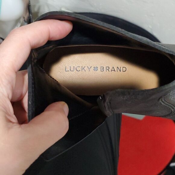 Lucky Brand Belia Leather Ankle Boots in Distressed Black Size 8 - Picture 12 of 16